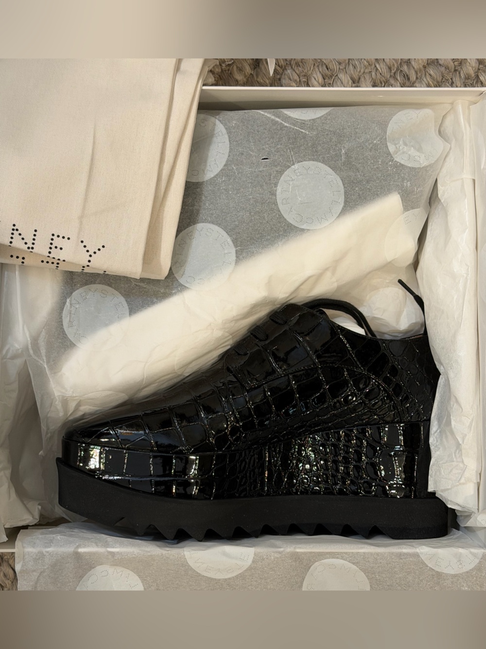 STELLA MCCARTNEY Black Limited-Edition Elyse Crocodile Platform 39 NEW NIB - Picture 3 of 9